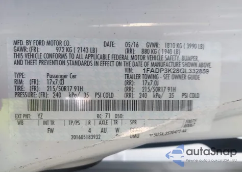 2016 Ford Focus Se from USA, damaged, VIN 1FADP3K28GL332859